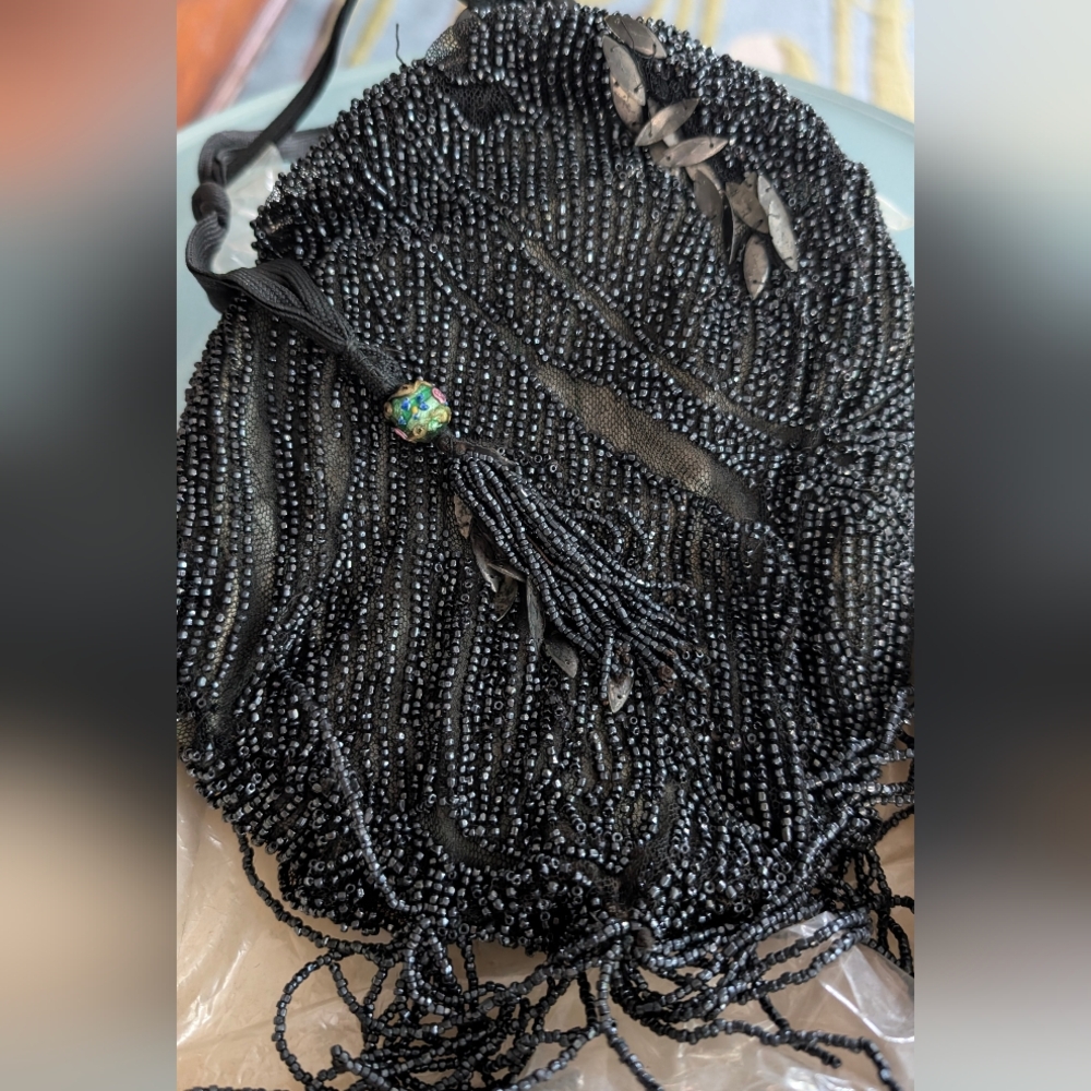 Elegant Antique 1900's Black Beaded Women's Bag